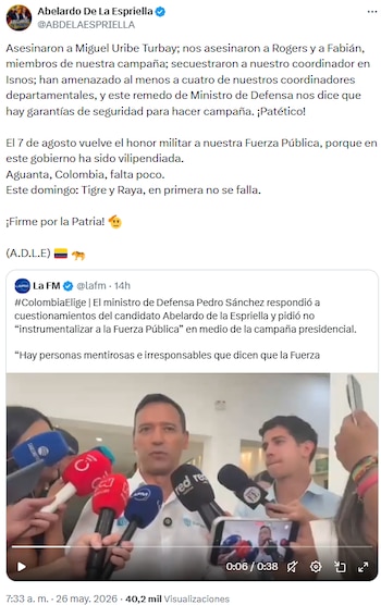 Abelardo de la Espriella acusa al Gobierno tras hechos violentos en su campaña
- crédito @ABDELAESPRIELLA/X