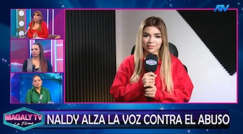 Naldy Saldaña rompe su silencio tras acusaciones de esposa de César Sánchez: "Me da mucha tristeza verla". Captura: Magaly TV La Firme.