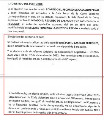 Pedido de la defensa legal