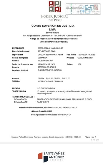 Pacífico FC pide millonaria indemnización