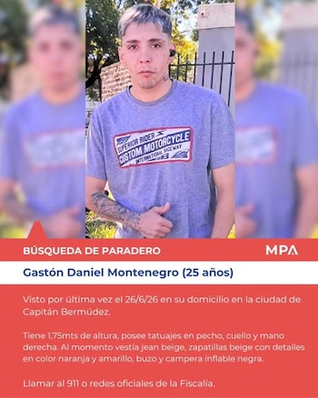 La búsqueda de paradero de Gastón Daniel Montenegro que publicó el Ministerio Público de la Acusación