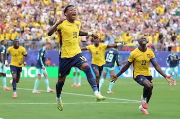 Gonzalo Plata de Ecuador celebra un gol en un partido del grupo E del Mundial de la FIFA 2026. EFE/ Sebastiao Moreira