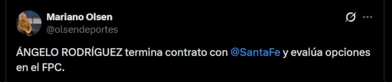 Ángelo Rodríguez le diría adiós a Santa Fe, después de jugar toda la temporada 2025 y salir campeón - crédito @olsendeportes/X
