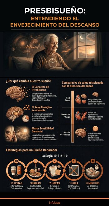 Los especialistas advierten que el presbisueño implica más despertares nocturnos y una tendencia a levantarse más temprano