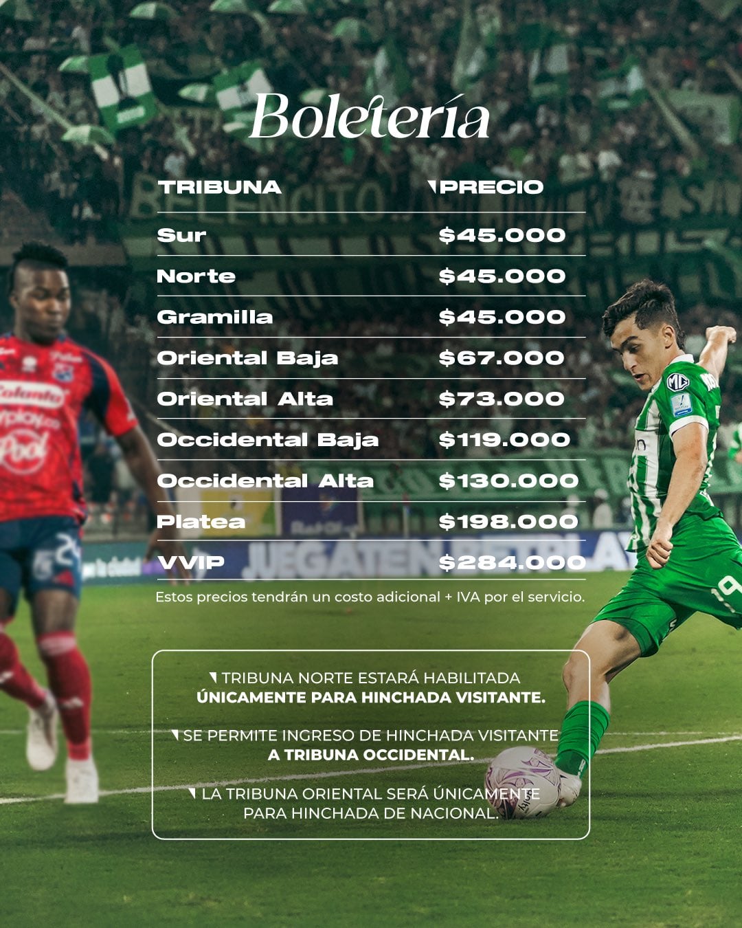 Los precios de la boletería para el clásico paisa entre Atlético Nacional e Independiente Medellín en los cuartos de final de la Copa BetPlay 2026 - crédito @@nacionaloficial/X