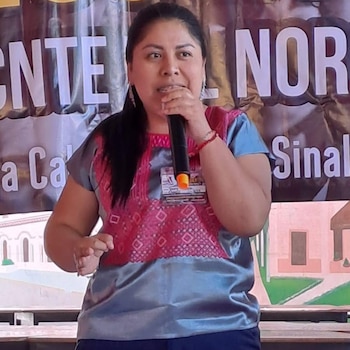 Yenny Pérez, secretaria general de la Sección 22 de la CNTE, fue quien dialogó con la presidenta. Crédito: Facebook - Yenny Aracely Pérez Martínez