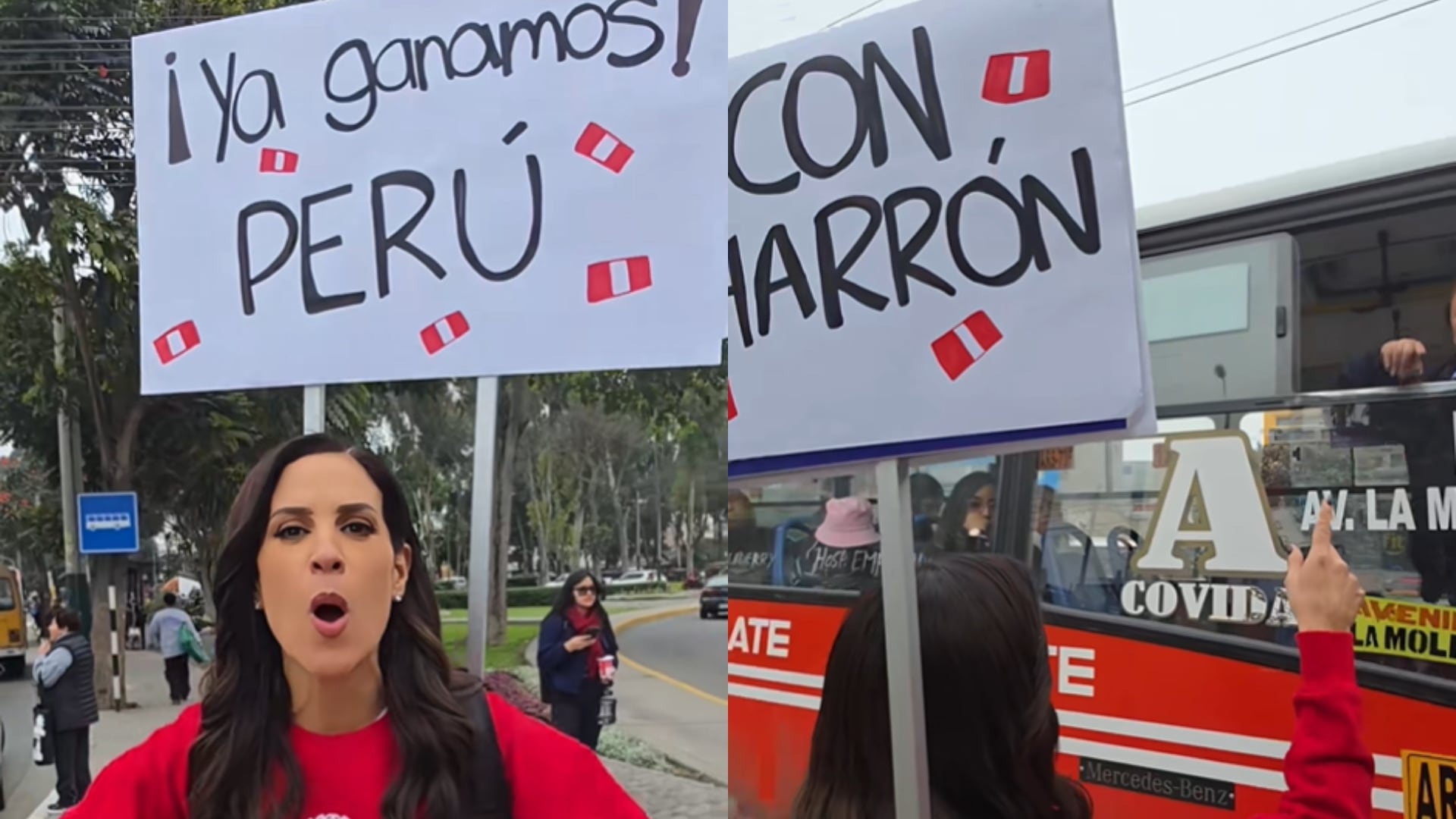 María Pía Copello pide votos para el pan con chicharrón en las calles. IG