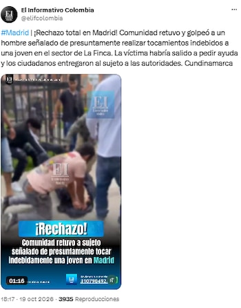 Comunidad entregó a las autoridades a señalado por presuntos tocamientos indebidos - crédito @elifcolombia/X