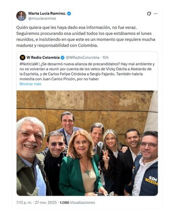 Marta Lucía Ramírez desmintió informaciones