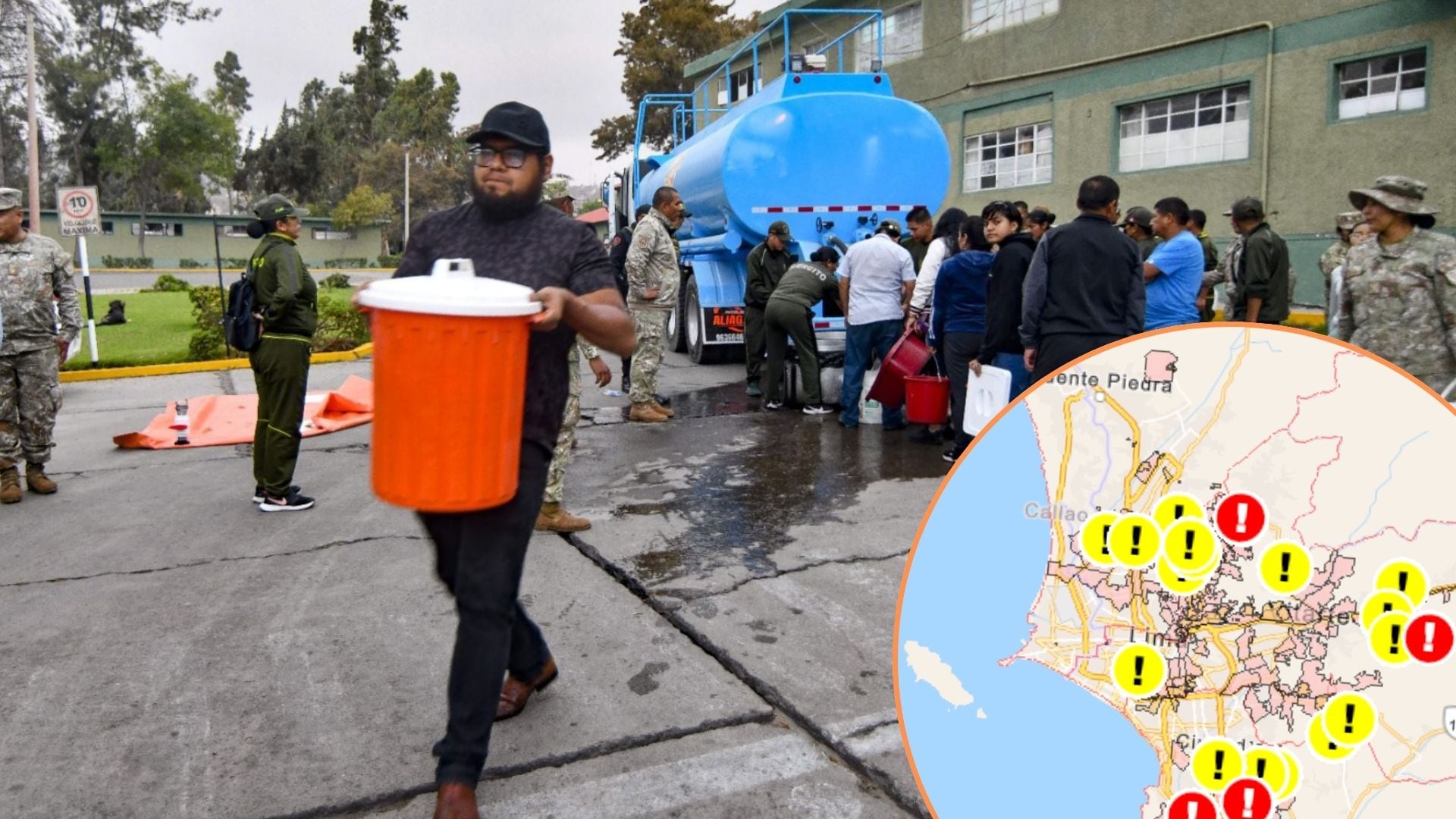 Un grupo de vecinos intenta abastecerse de agua potable en una cisterna, tras un corte programado por Sedapal. (Andina)