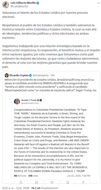 Luis Gilberto Murillo resaltó la relación histórica y estratégica entre Colombia y Estados Unidos - crédito @LuisGMurillo/X