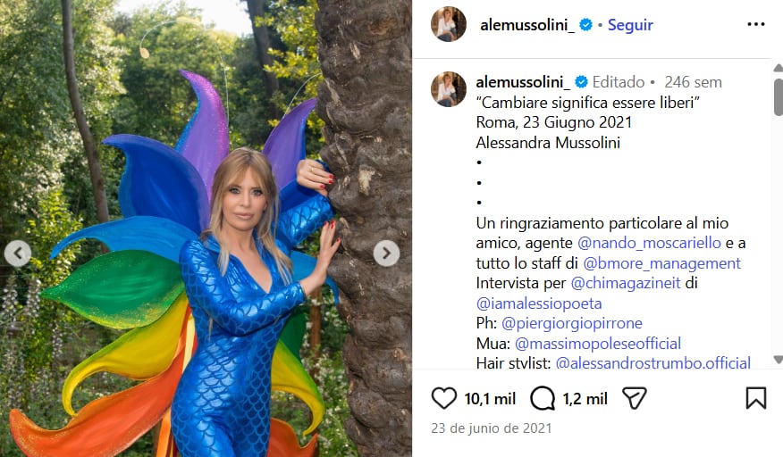 Alessandra Mussolini, nieta de Benito Mussolini, será concursante de “Grande Fratello VIP 2026” (Captura de Instagram)