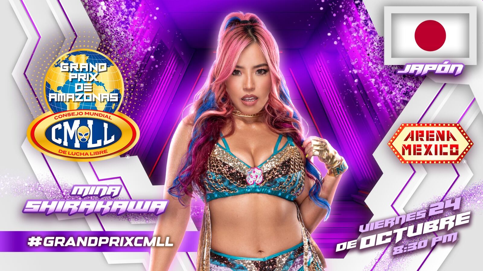 Mina Shirakawa, luchadora japonesa y representante de All Elite Wrestling (AEW), será la primera confirmada del equipo internacional. (Cortesía CMLL)