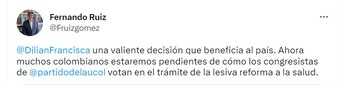 Reacciones de la clase política a la independencia de La U frente al gobierno Petro. Twitter.