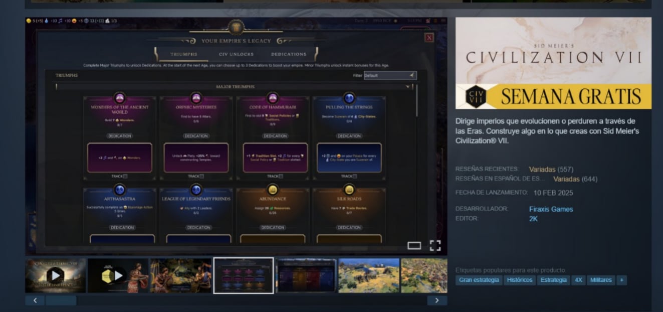 Los usuarios podrán probar Sid Meier’s Civilization VII hasta el 10 de septiembre y First Class Trouble hasta el 7 de septiembre (Steam)