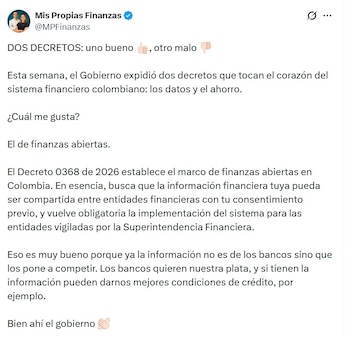 Juan Pablo Zuluaga, fundador da Mis Propias Finanzas, destaca que a informação não pertence mais aos bancos, mas os torna mais competitivos - crédito @MPFinanzas/X