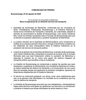 Comunicado oficial del exalcalde de