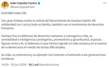 Iván Cepeda lamentó la muerte de Gustavo Gallón y destacó su legado en derechos humanos - crédito @IvanCepedaCast/X