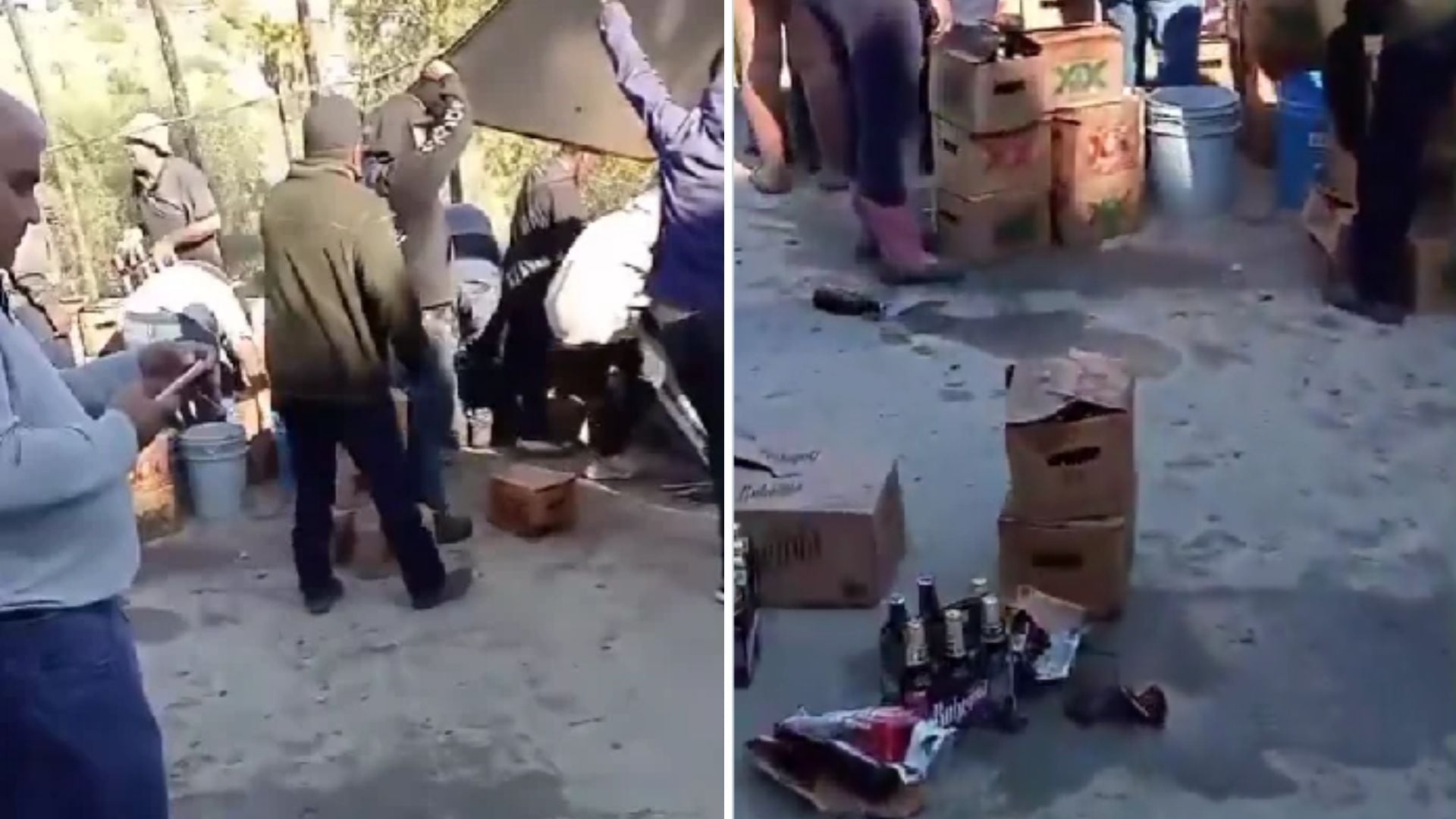Vuelca camión con cervezas en Tijuana y desatan rapiña: vecinos instalaron mesas y sillas para beber en plena autopista