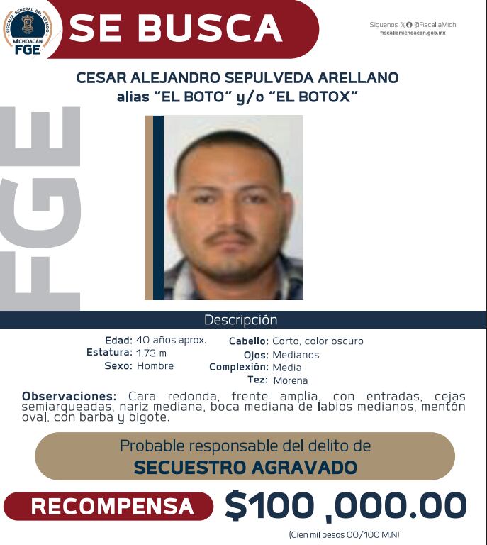 Ficha de búsqueda de El Bótox (FGE Michoacán)