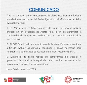 Comunicado del Minsa.