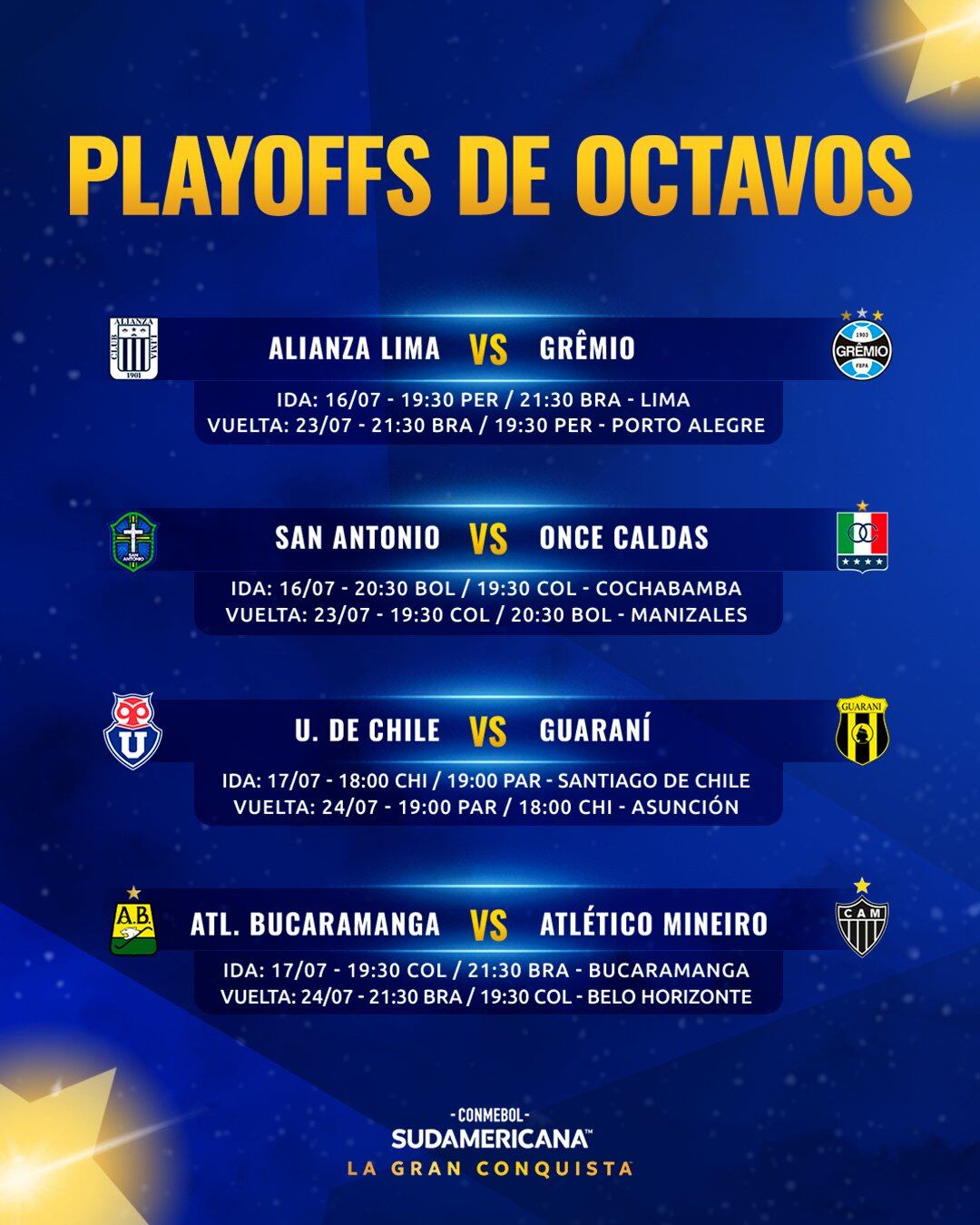Once Caldas y Bucaramanga conocieron el horario de sus partidos en los playoffs de la Copa Sudamericana - crédito Conmebol