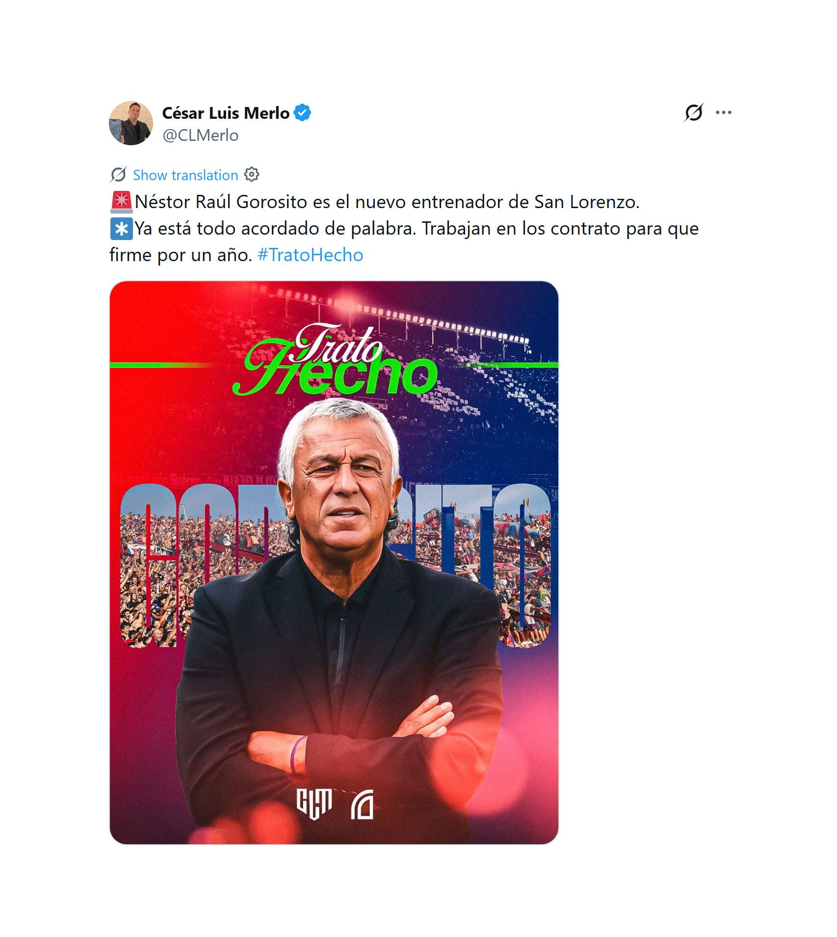El posteo de César Merlo (@CLMerlo)
