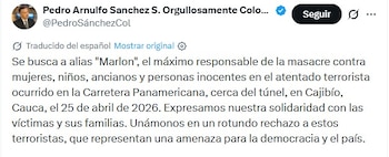 La medida fue tomada después de que las autoridades confirmaron que alias Marlon, líder de la estructura Jaime Martínez, continuó involucrado en hechos delictivos durante su periodo como negociador de paz - crédito captura de pantalla @PedrosanchezCol