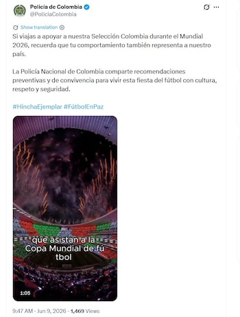Las recomendaciones por parte de la institución se conocieron a través de redes sociales la mañana del martes 9 de junio de 2026 - crédito @PoliciaColombia/X