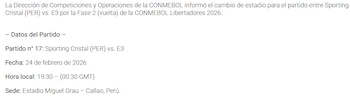Comunicado oficial de Conmebol sobre