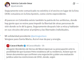 La congresista Patricia Caicedo Omar se solidarizó con el expresidente Petro por carta de residentes de un conjunto en la que aseguran no estar de acuerdo con la posible llegada del expresidente Gustavo Petro al lugar - crédito @patcaicedo/X