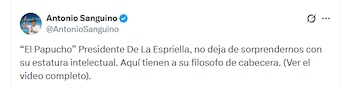El exministro del Trabajo criticó a De la Espriella por citar frase de Diomedes Díaz - crédito @AntonioSanguino/X