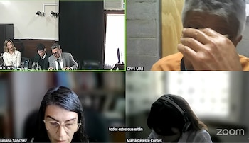 El Tribunal Oral N°5, la fiscalía y Justo Fernando Barrientos durante una audiencia virtual desde la cárcel donde permanece detenido (Fuente: Fiscales)