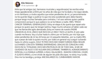 Kike Balarezo confiesa su enfermedad.