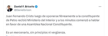 Daniel Briceño llamó "mercenario" a