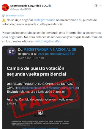 La Secretaría recordó que la Registraduría no hace cambios de los puestos de votación - crédito @SeguridadBOG / X