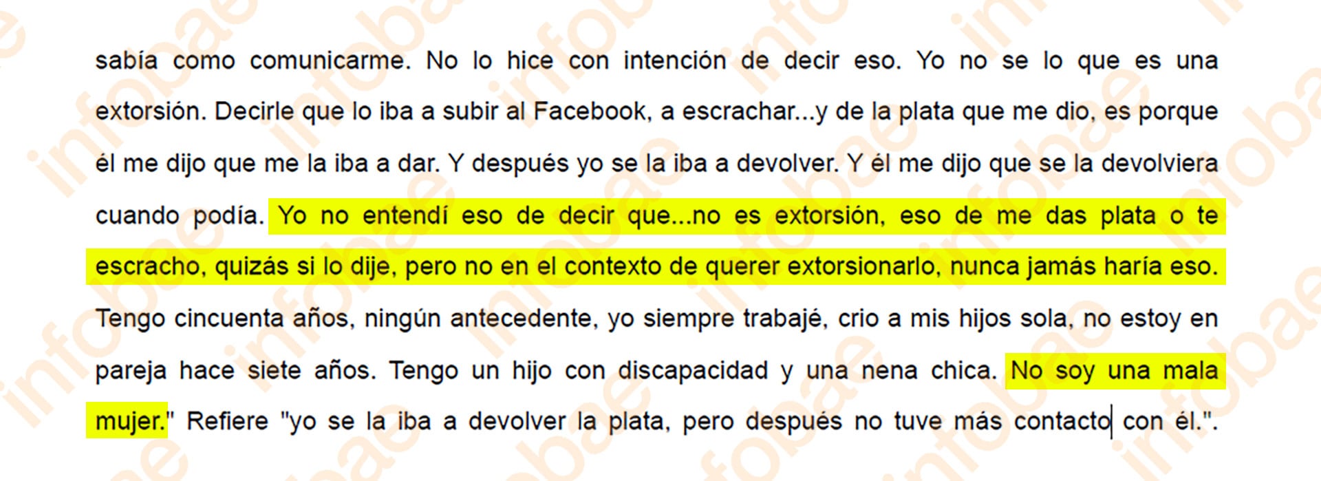 Fragmento de las declaraciones de