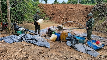 Tropas del Batallón de Artillería de Campaña N.° 27 localizaron equipos para extraer y separar material en una vereda de Puerto Caicedo, Putumayo - crédito Ejército Nacional