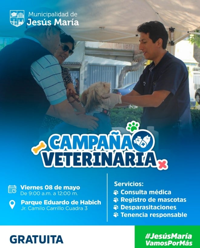 La campaña veterinaria iniciará a las 9 horas - Créditos: Municipalidad de Jesús María.