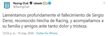 El mensaje de Racing, club