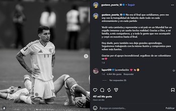 El volante del Racing de Santander se pronunció en su cuenta de Instagram tras el fracaso de la selección Colombia en el Mundial 2026-crédito @gustavo_puerta_10/Instagram