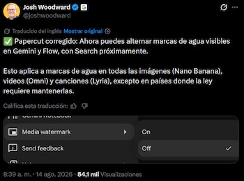 Josh Woodward anunció que la IA de Google dejará que los usuarios eliminen la marca de agua de sus creaciones en Gemini.
