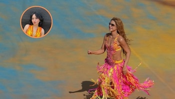 Daniella Álvarez integró la coreografía de Shakira en el show de medio tiempo de la final del Mundial 2026 en el MetLife Stadium de Nueva Jersey. (TIMOTHY A. CLARY / AFP)