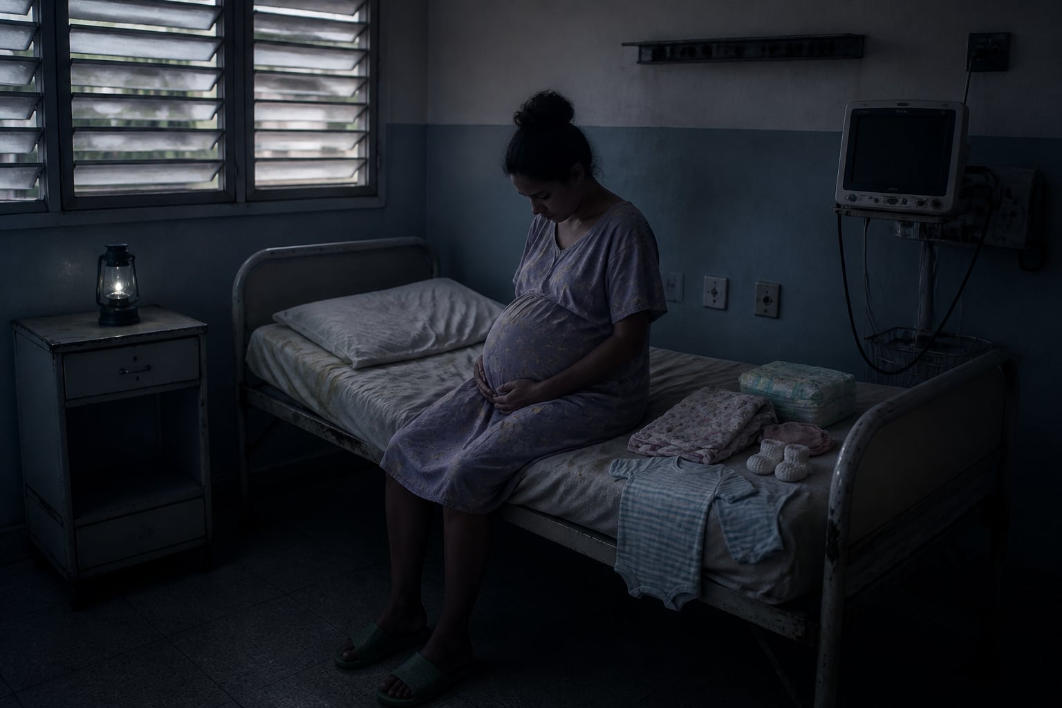 Una mujer embarazada permanece sentada en una cama dentro de un hospital en Cuba ante la falta de energía eléctrica que afecta a la red sanitaria. (Imagen Ilustrativa Infobae)