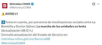 Avance en tiempo real de las diversas líneas de la red de transporte público capitalino.