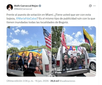 Mafe Carrascal denunció la presencia de propaganda política contra el Pacto Histórico en las inmediaciones del puesto de votación en Miami - crédito @MafeCarrascal/X