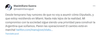 Tuit de Maximiliano Guerra