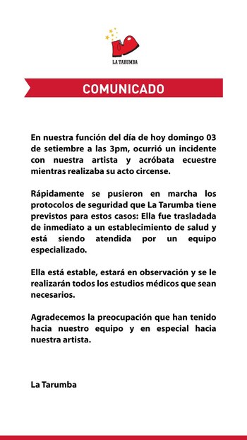 Comunicado de La Tarumba por