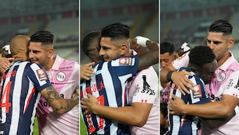 Carlos Zambrano se abrazó con varios jugadores de Alianza Lima, entre ellos, Paolo Guerrero, Luis Advíncula y Eryc Castillo, previo al duelo con Sport Boys. - créditos: Liga 1