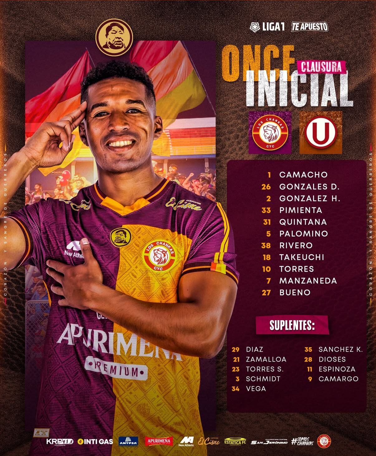 Lista de Los Chankas para enfrentar o universitário.